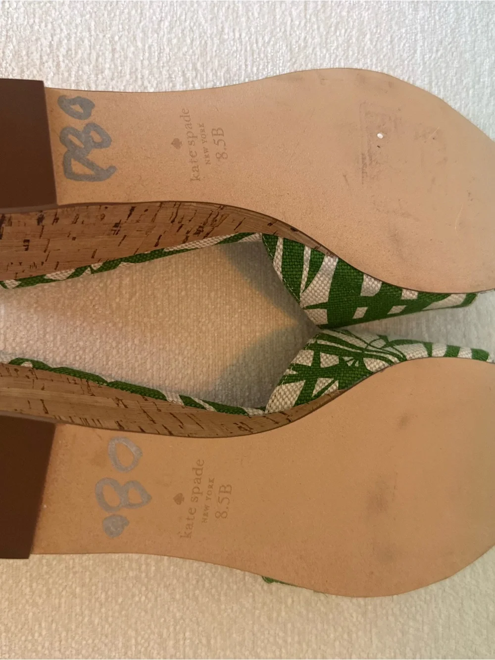 Kate Spade Palm Leaf Cork Wedge Sandals Green Tropical Size 8.5